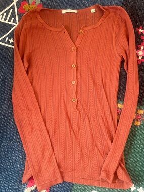 DÔEN Pointelle Ribbed Button Top XXS Cotton Boho